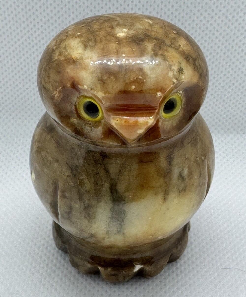Carved Alabaster Owl Rock Marble Paperweight Figurine Vintage Italy